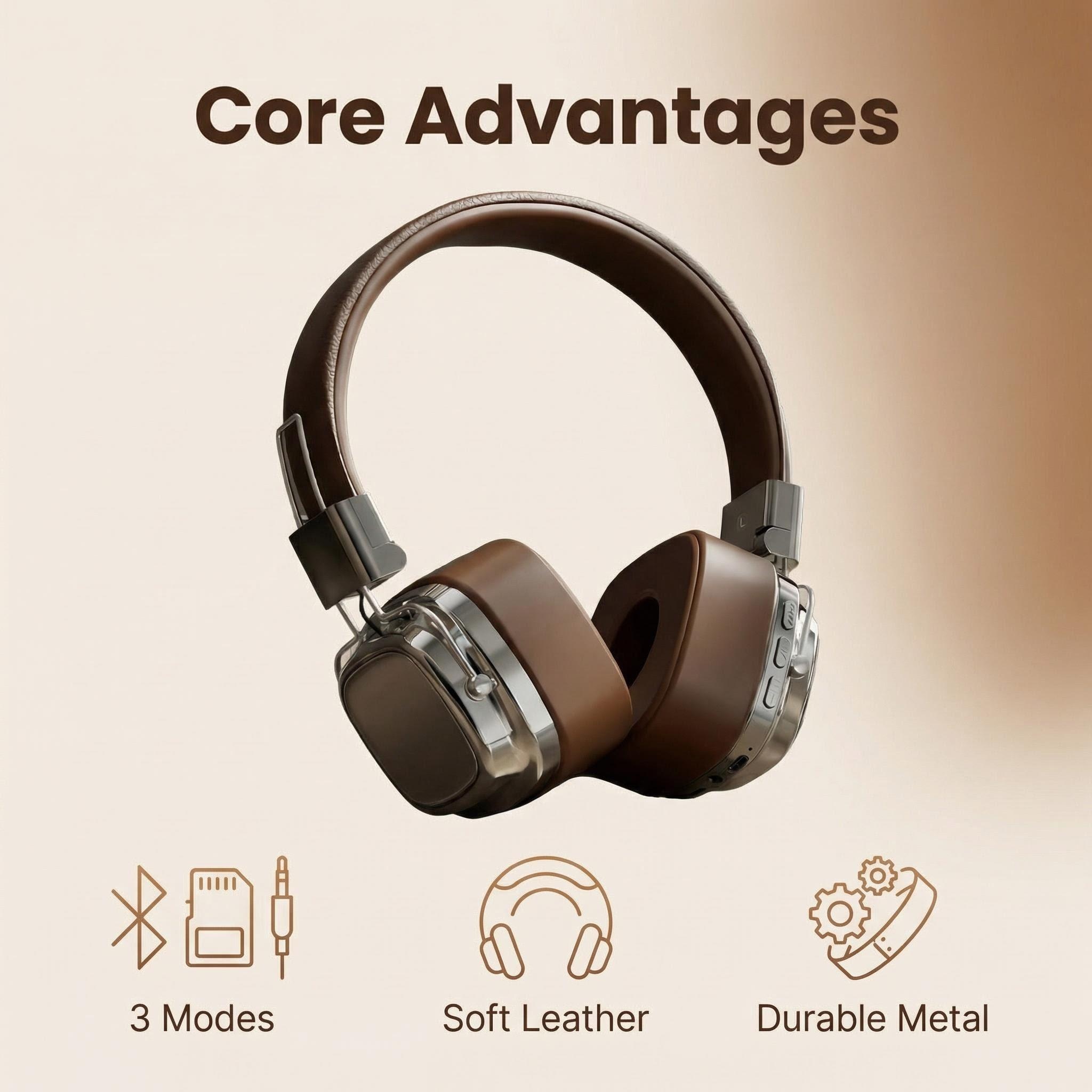 Retro Gaming Headset - Ретро-наушники из кожи с Bluetooth 5.3,