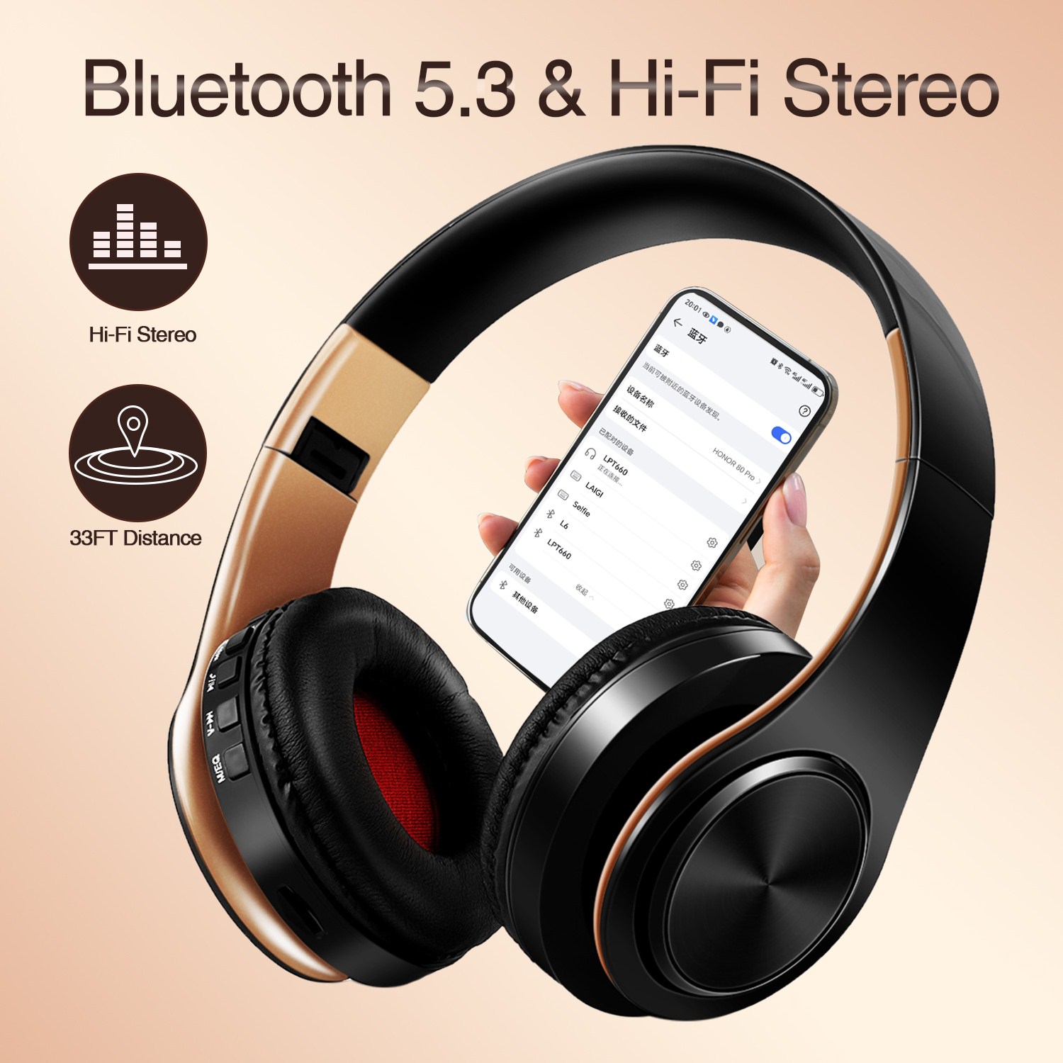 Retro Gaming Headset - Мужской подарок, золотые беспроводные наушники, Bluetooth-наушники,