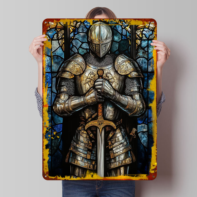 Retro Knight Gaming - Металлическая табличка «Рыцарь в блестящей броне»,